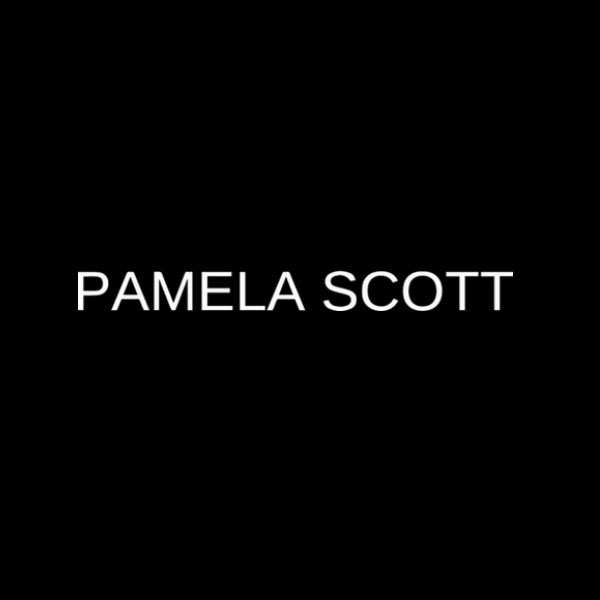 Bold white 'Pamela Scott' text on black background, emphasizing fashion branding or retail concept.